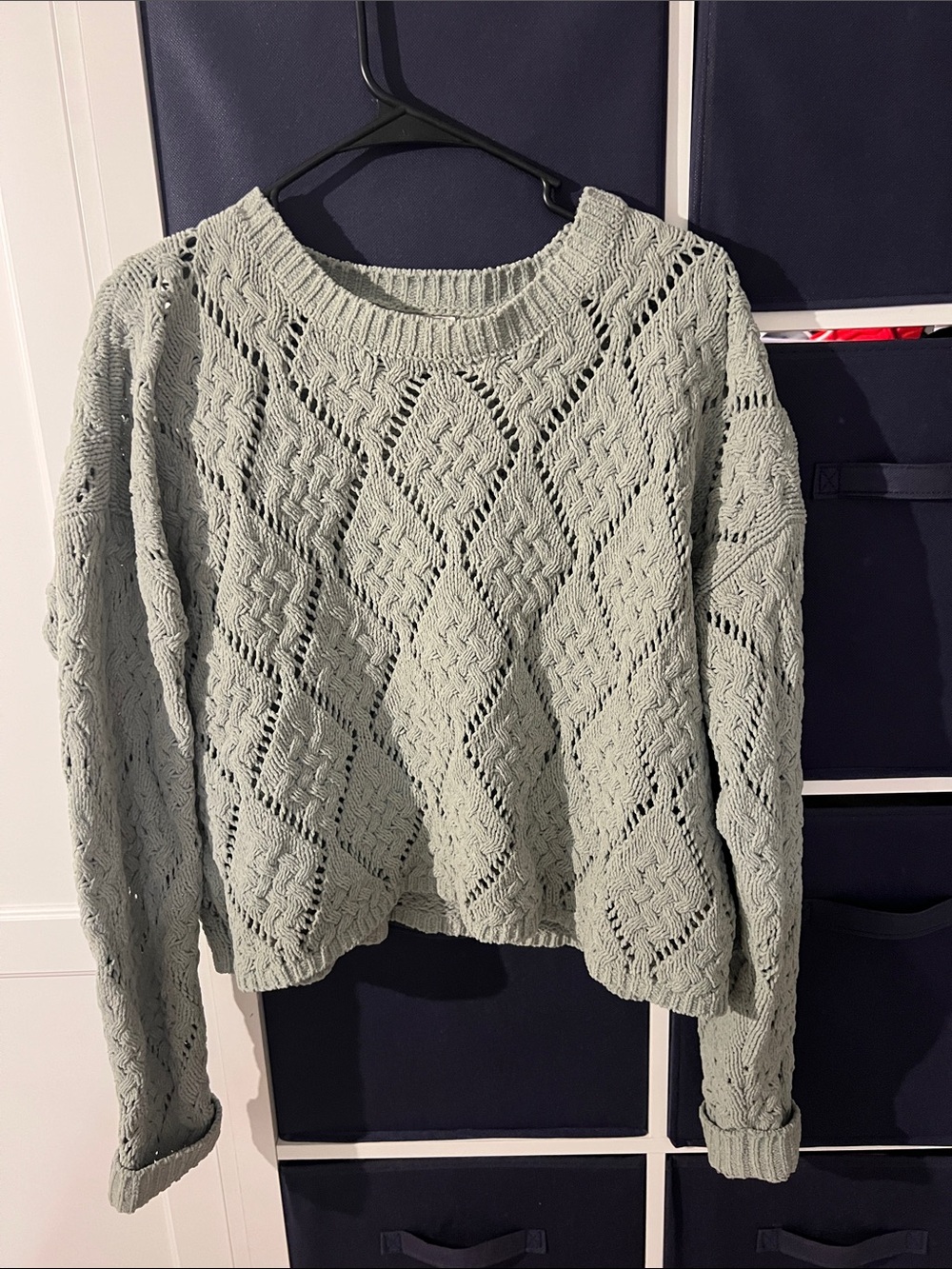 Sincerely Jules Mint Sage Open-Knit Crewneck Sweater
